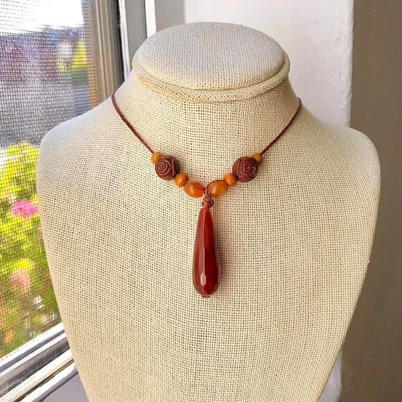 Earthy Carnelian Teardrop Beaded (Brown) Necklace/Choker - Picture 1 of 4